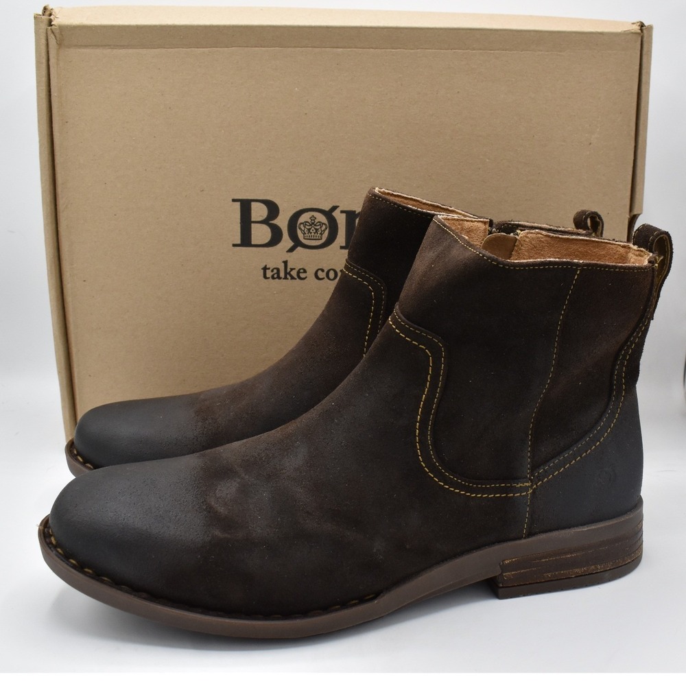 Born Reed Boots Mens 11.5 Dark Brown Suede Ankle Zipper NEW Distressed Shoes